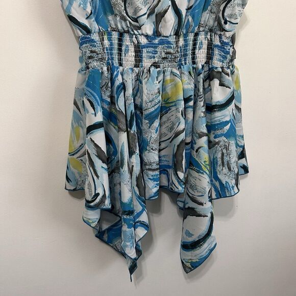 Sere‎ Nade Top L Sleeveless Smocked Waist Hanky Hem Summer Party Cocktail Blouse - Picture 10 of 11